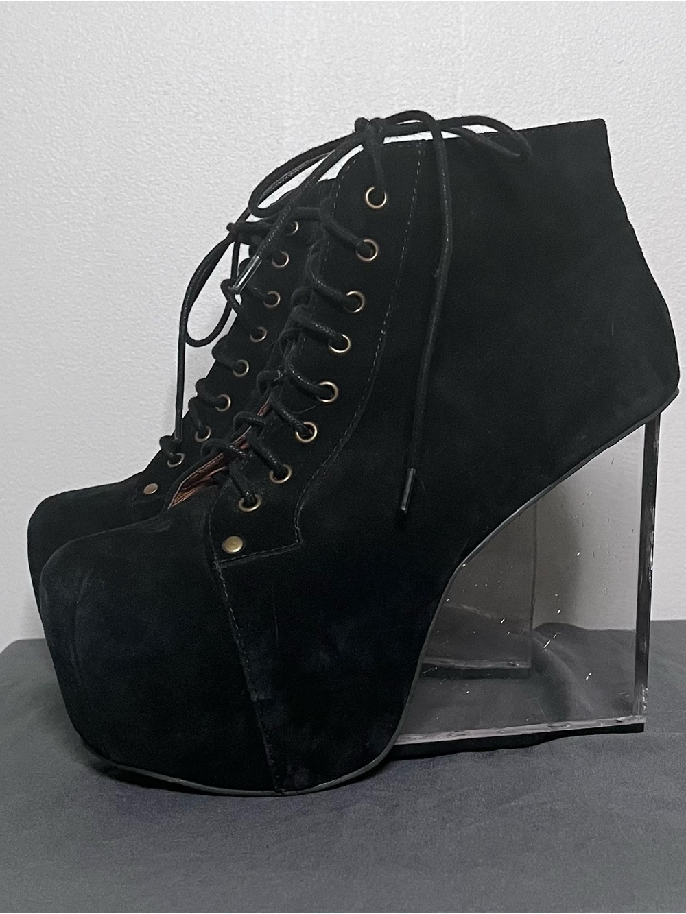 Jeffrey Campbell Black Platform Dina Wedges Size 9.5 Suede Lace Up